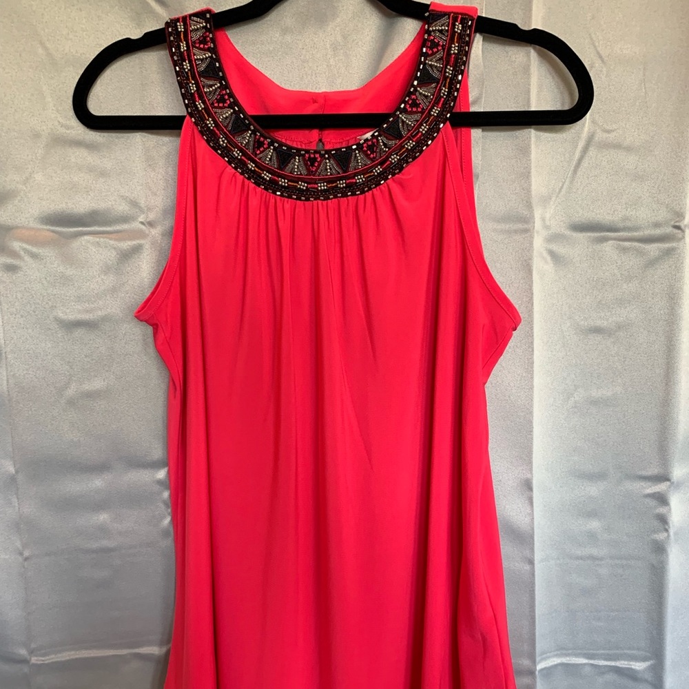 Cato hot pink tank with jewel detail neckline